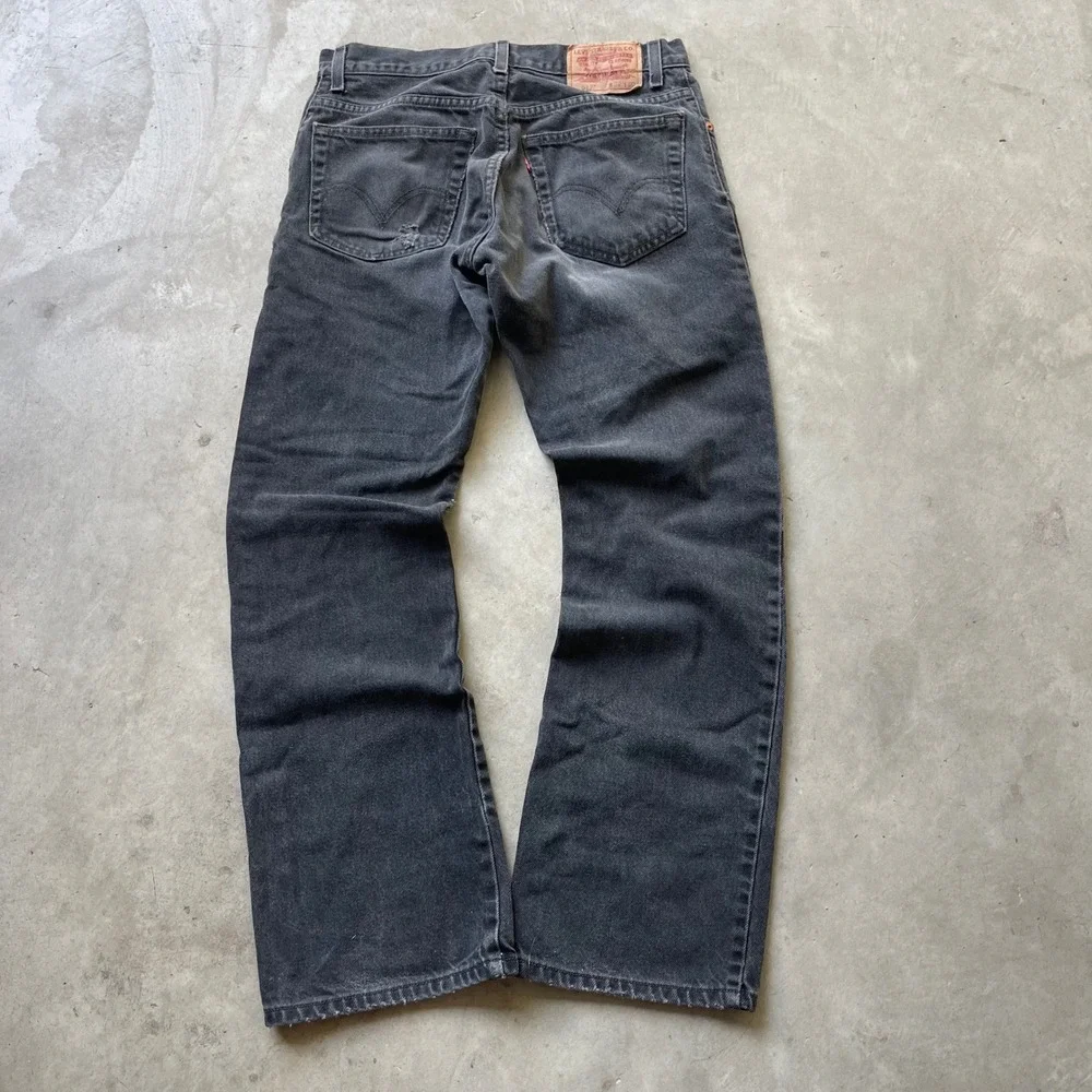 Vintage Levis 517 Mens Faded Black Distressed Bootcut Jeans 30x30 Denim Pants